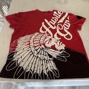 Hustle Gang Tee Indian Profile Red W Patches